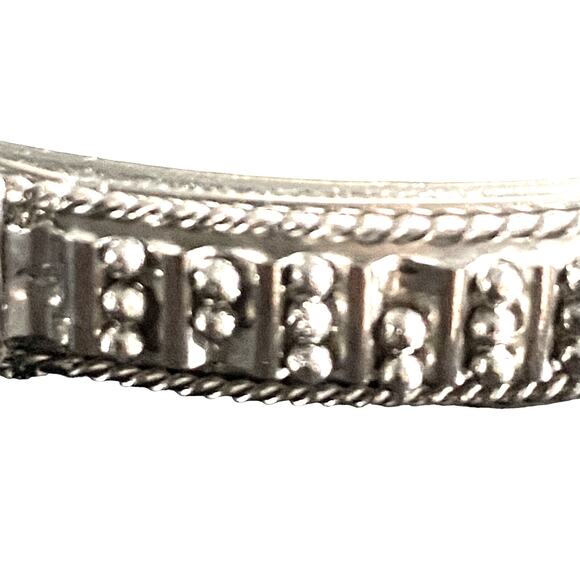 Silver Tone Bangle Bracelet Ornate Filagree Overlay - Picture 8 of 9